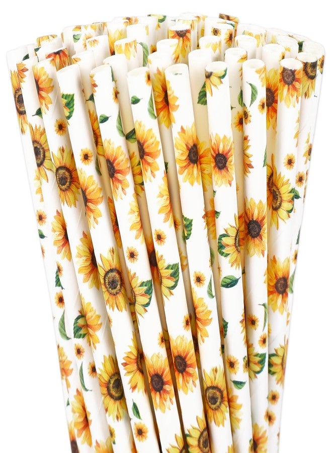 JarThenaAMCS 200Pcs Sunflower Paper Straws Watercolor Yellow Floral Disposable Drinking Straws Summer Party Straws for Juice Shake Cocktail Birthday Baby Shower Wedding Party Supplies - Image 1